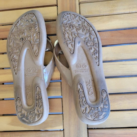 OKA.B Brown Flip Flops with Monogrammed Detail - Picture 6 of 7